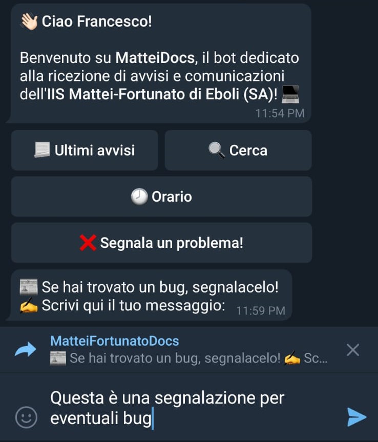 Screenshot 'Segnala un problema'